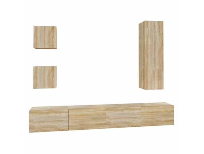 GKHPYURE TV-Möbel-Set, 5 Stück, Sonoma-Eiche, Holz, mehrschichtig Wanddesign, großer Stauraum, 2 Stück 30 x 30 x 30 cm, 1 Stück 30 x 30 x 110 cm, 2 Stück 100 x 30 x 30 cm
