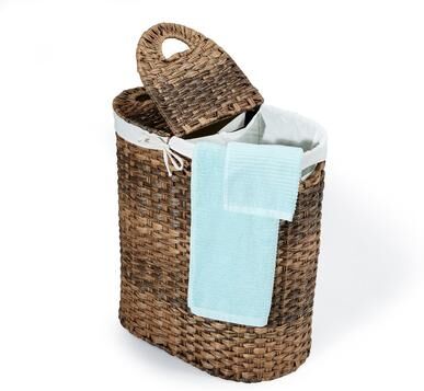 "Seville Classics Handwoven Lidded Oval Double Laundry Hamper, 22.75"" W x 13"" L x 24"" H"