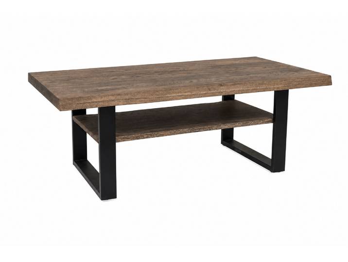 Couchtisch GOODPRODUCT Svalbard, Wohnzimmertisch, Sofatisch, Beistelltisch, Kaffeetisch , smoke, schwarz, smoke, B:110cm H:40cm T:60cm, Tische, Couchtisch, Wildeiche geölt Natur/Smoke, Baumkante, Metallgestell
