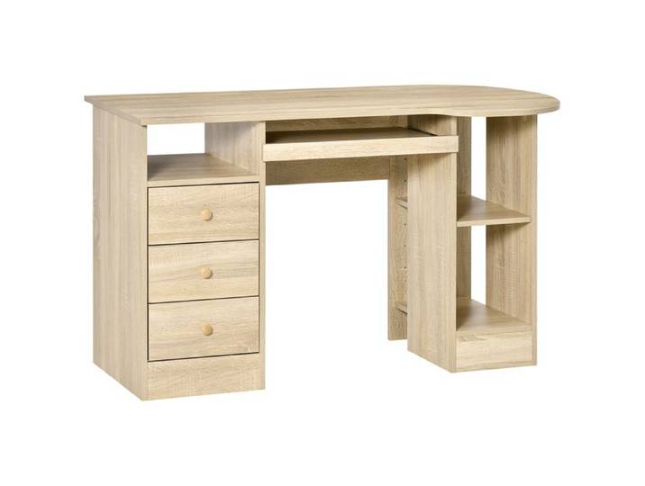 FSX Bureau d'ordinateur de bureau avec étagères tiroirs et tablette en bois 125x60x74 cm