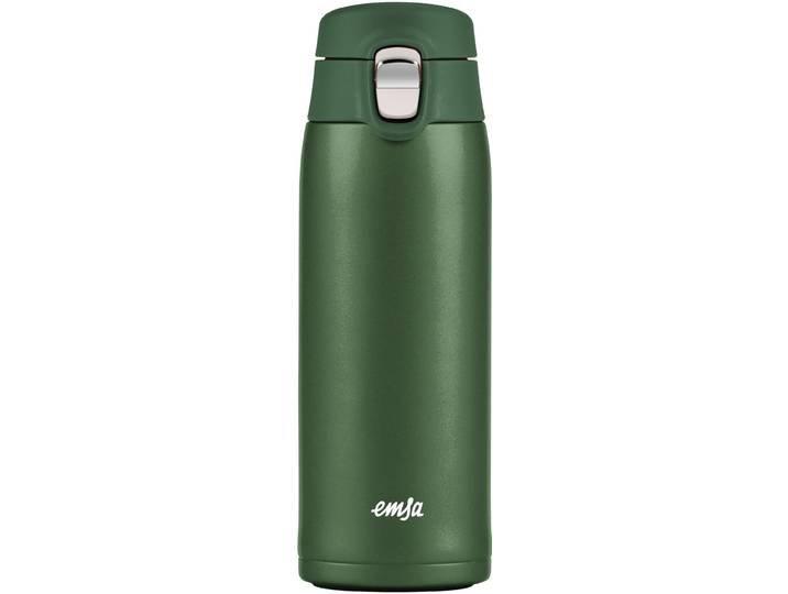 Thermobecher EMSA Travel Mug , grün, H:19,6cm Ø:6,6cm, Edelstahl, Kunststoff, Trinkgefäße, Thermobecher, 0,4L, leicht, Edelstahl, Klappverschluss, 100% dicht, 8h heiß/16h kalt