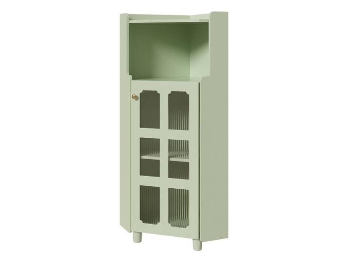 Modfu Led-Eckschrank 63.5x16.5x124 cm Grün aus Spritzglas mit App-LED & 2-in-1 Stauraum, 63.5x124x16.5 cm, Esszimmer, Vitrinen, Vitrinenschränke
