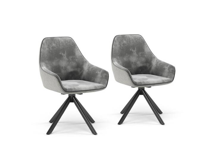 Vicco Loungesessel Eleganza Hellgrau 2er Set, Metall, Rechteckig, 60x89x62 cm, Esszimmer, Stuhl, Armlehnstühle