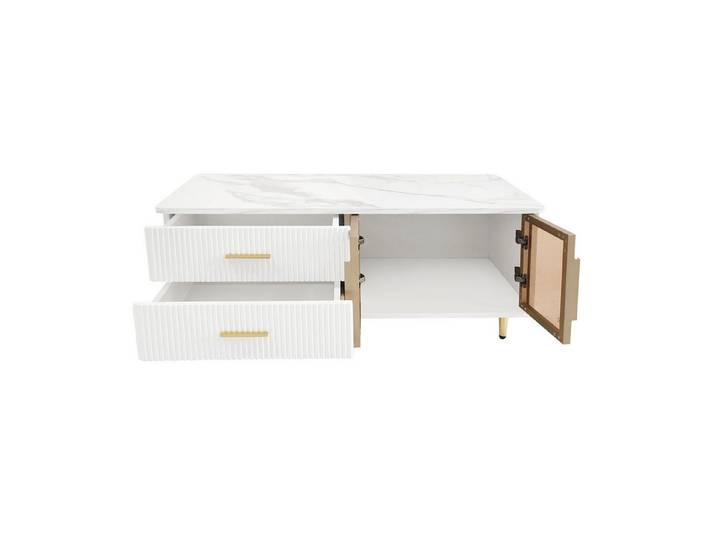 Odikalo Wohnzimmer-Set TV-Schrank Couchtisch modulare Tür gehärtetem Glas Wellenstruktur