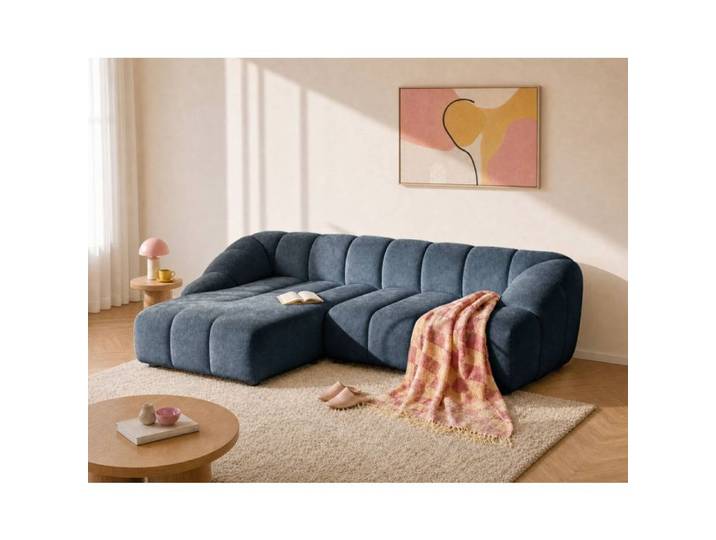 Ava - Canapé d'angle réversible 4 places en velours texturé - Bleu