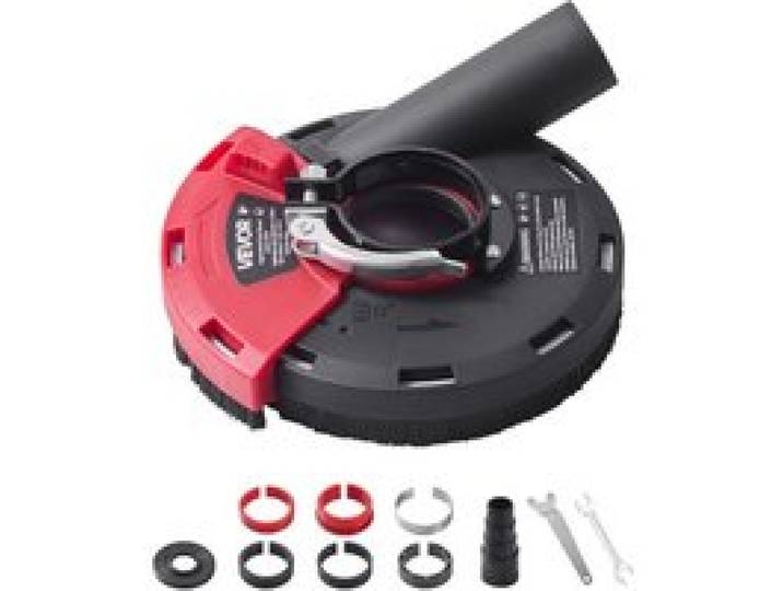 VEVOR Capot de Protection pour Meuleuse d'Angle 100-125 mm Capot Anti-poussière pour Meuleuse Angulaire, avec 6 Rondelles Serrage, Adaptateur de Tuyau d'Aspirateur, Protection pour Meulage Bois Béton