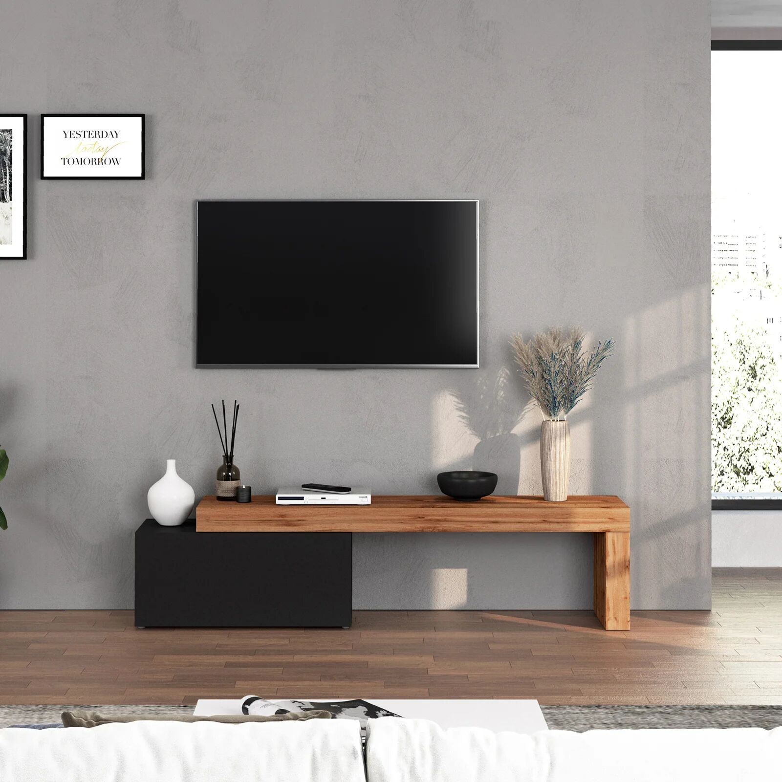 garneroarredamenti Mobile porta tv 210x51h cm antracite rovere Block