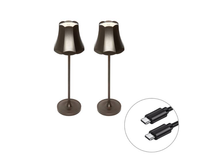 Ensemble de 2 lampes de table rétro bronze foncé rechargeables