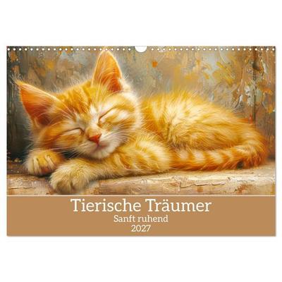 Tierische Träumer - Sanft ruhend (Wandkalender 2027 DIN A3 quer), CALVENDO Monatskalender