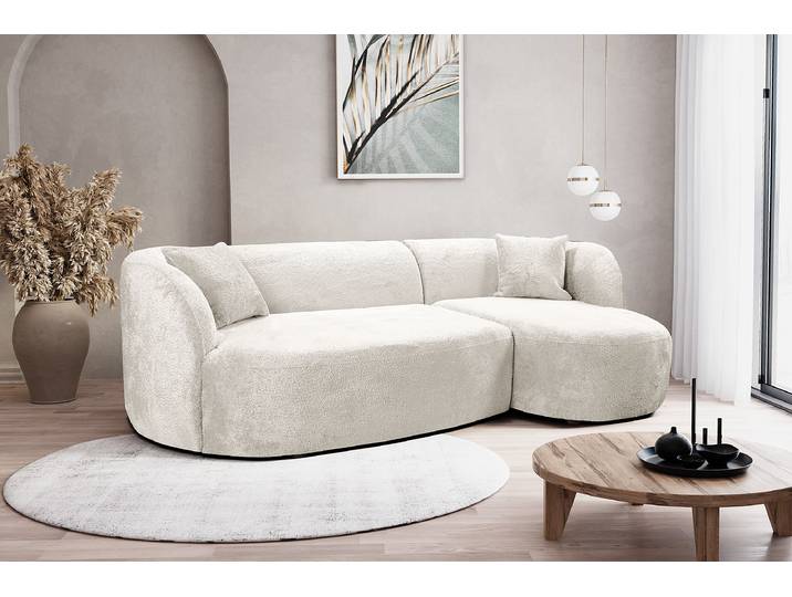 Ecksofa mit Longchair Weiß Chenille Eudora 264 x 75 x 143cm Ecke davorstehend rechts Modern