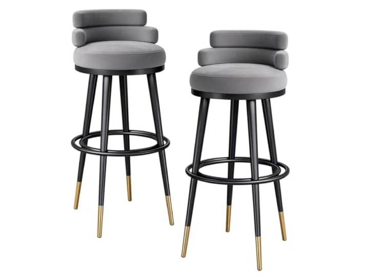Elegante Barhocker 1/2/3/4er Set Samt Niedrige Rückenlehne Metall grau Weicher Samtbezug, dichte Polsterung, niedrige Rückenlehne für langen Sitzkomfort, Metallgestell(2 PCS,25.6in)