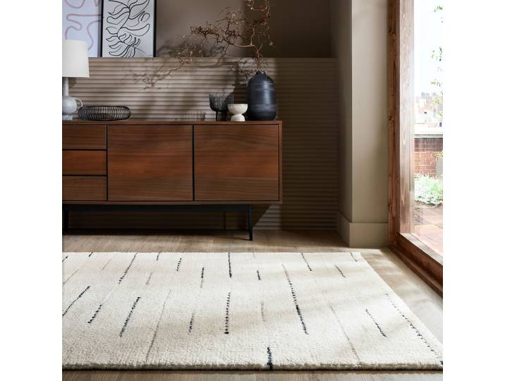 Kurzflorteppich Dottie linear Schwarz/Weiß 160 x 230cm Wolle