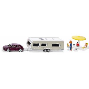 siku Fahrzeug 2542 PKW mit Wohnwagen, aus Metall/Kunststoff, Maßstab 1:55