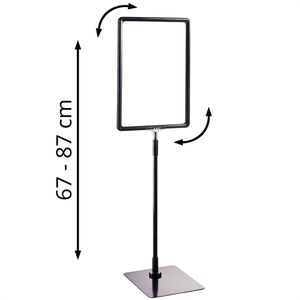 Böttcher-AG Infoständer aus Aluminium, schwarz, A4, 67-87 cm höhenverstellbar, Hoch- oder Querformat, beidseitig