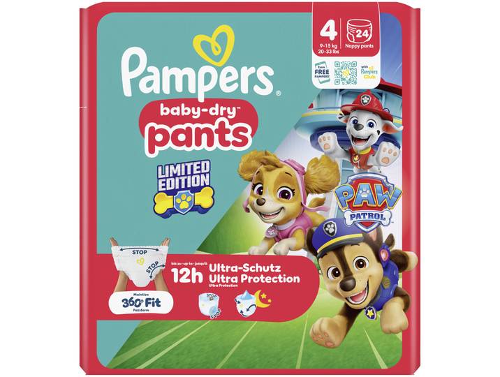 Pampers Baby Dry Pants Windeln Grösse 4 Maxi 9-15kg Single Pack Paw Patrol 24 Stück