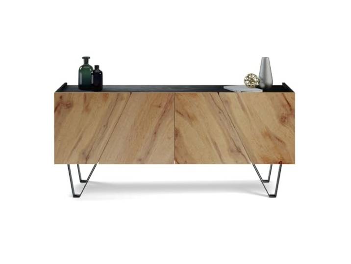 MOBILI FIVER, Emma 4-türiges Sideboard mit schwarzen Beinen, Schwarzer Beton und rustikale Eiche, Made In Italy