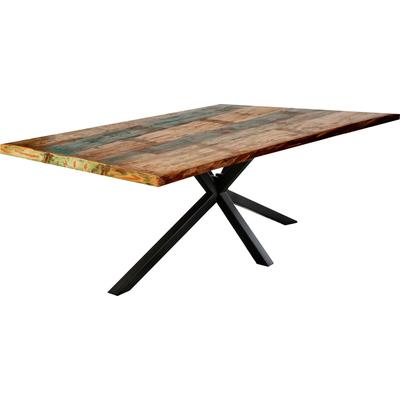 Esstisch SIT "Riga Altholz Massivholz mit Stern-Gestell & Unikat-Charakter", schwarz (schwarz, schwarz, bunt), B:220cm H:76cm T:100cm, Tische, Esstisch, Massives Altholz mit markantem Stern-Gestell