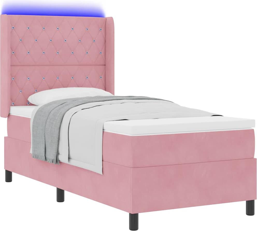 Boxspringbett mit Matratze mit LED Rosa 100 x 200 cm Samt