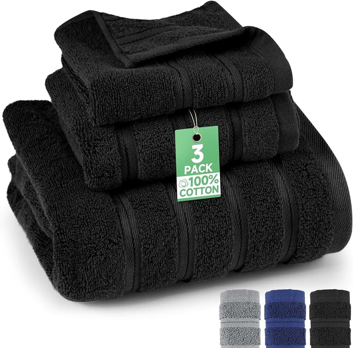 Zwarte katoenen handdoekenset voor badkamer en sauna met douchehanddoek en gezichtshanddoek