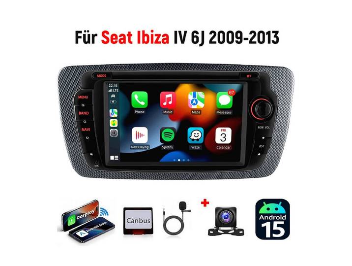 ESSGOO DAB+ 64G Android 15 Für Seat Ibiza IV 6J 2009-13 GPS Navi RDS Carplay Autoradio (RDS, 4+64GB(optional), DAB (optional), FM, AM, DAB+ (optional), Apple Carplay & Android Auto,2+64GB(optional),EQ SWC,DBA)