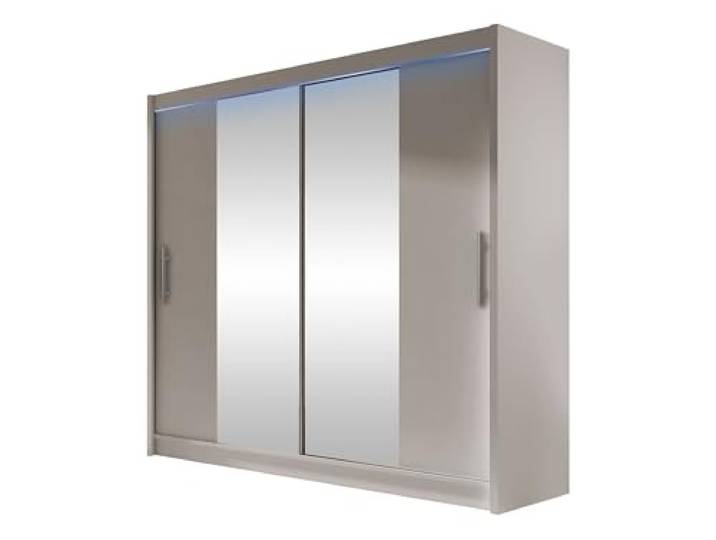 Mirjan24 Kleiderschrank London II mit Spiegel und RGB LED Beleuchtung, Schwebetürenschrank, Modernes Schlafzimmerschrank 180x215x58cm, Garderobe (Cashmere)