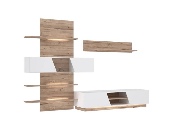 Ensemble meubles TV Camolin 3 éléments Panneau aggloméré plaxé Blanc/Marron 296 x 203 x 52cm