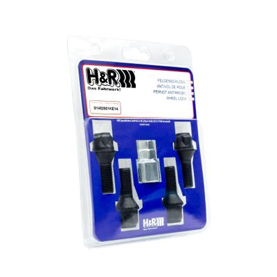 H&R Radschraube Radbolzen Felgenschloss-Set M14 x 1,5 28 schwarz/black B1452801KEY4