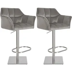 CLP 2er Set Barhocker Damaso E Samt   Farbe: grau, Material Gestell: Edelstahl
