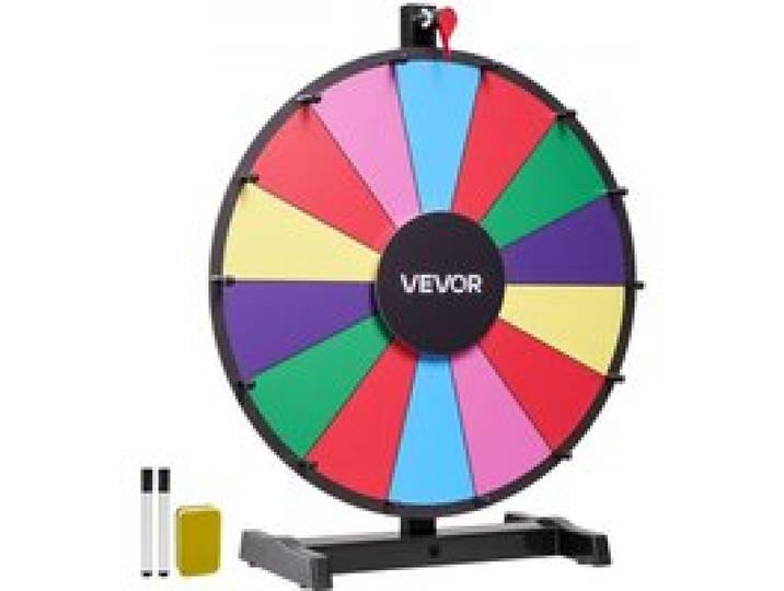VEVOR Roue de loterie 457,2 mm, roue de la fortune rotative sur table à 14 emplacements avec support, roulette de fortune avec effaçable à sec et 2 marqueurs, 6 couleurs, pour fête, salon, carnaval