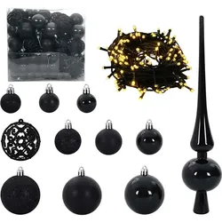 vidaXL Weihnachtskugel-Set mit 300 LEDs 120 pcs Schwarz Kunststoff