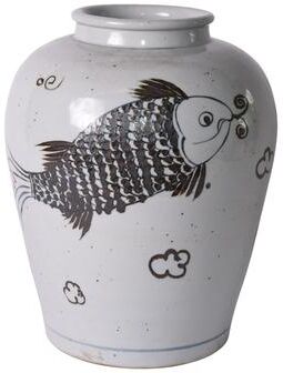 Legend of ASIA 17 in H Rusty Brown Fish Open Top Jar Porcelain - 13x13x17
