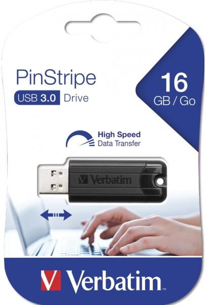 Verbatim Usb 3.0 Pinstripe 16gb, Sort