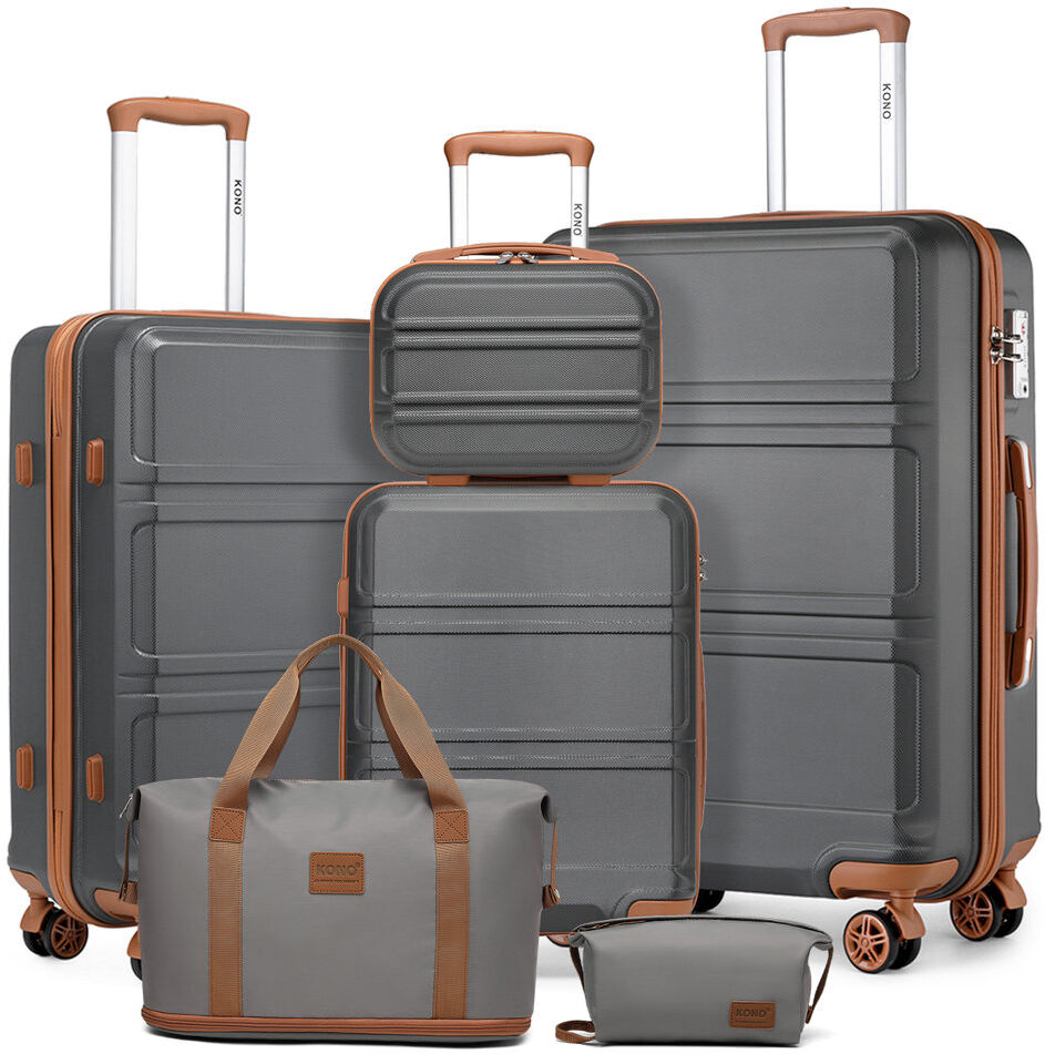 Brayden Studio KONO 6-Piece Luggage Set, Lightweight ABS Hardside Spinner Suitcases with Tote & Toiletry Bag, Multiple Colors Available (Black/Grey/Cream White) Grey 75cm H X 48cm W X 30cm D