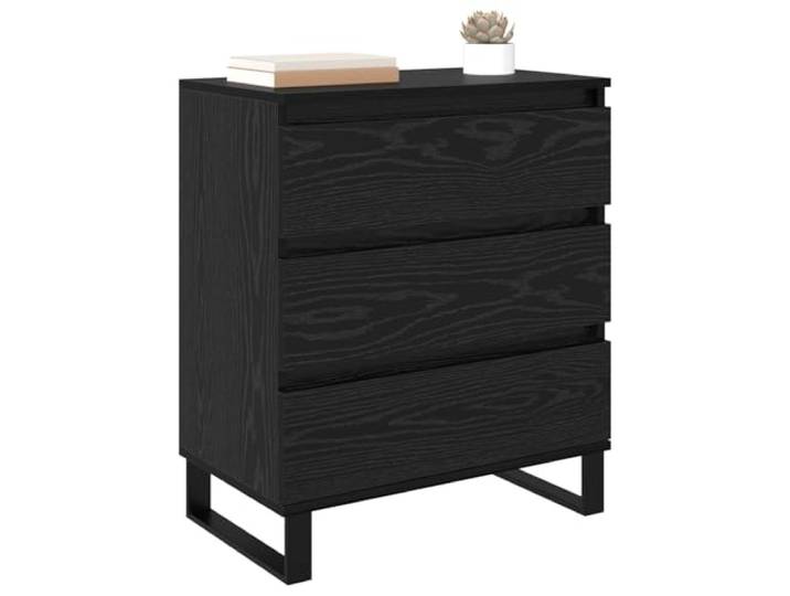 KTHLBRH Sideboard Eiche Schwarz 60 x 35 x 70 cm Mehrschichtholz Mit Schublade, großem Innenraum, Eisenbeinen, minimalistisches Design, für Wohnzimmer und Esszimmer