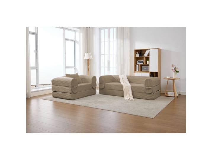 HOMVRA ensemble canapé modulaire 1 place + 2 places en tissu corduroy marron canapé de sol sans cadre
