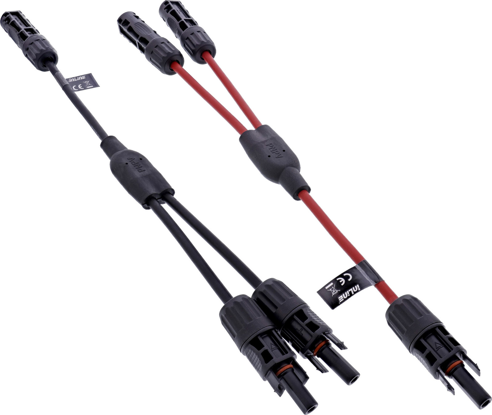 InLine 2-voudige zonnekabel verdeelset, zwart/rood, 0,36 meter