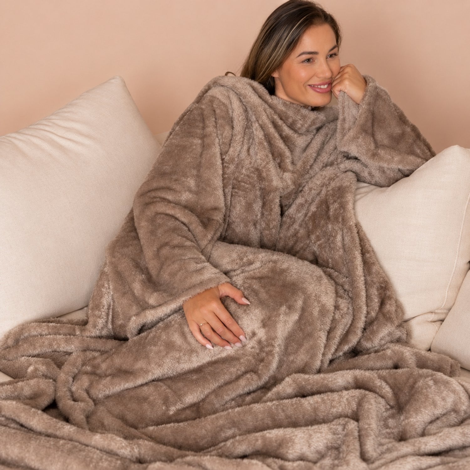 Cosas Fleece Deken met Mouwen - Bruin - Volwassenen - 180 x 130 cm