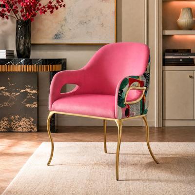 Furniture of America Premier Vivo Modern Glam Abstract Upholstered Accent Chair with Curved Gold Legs