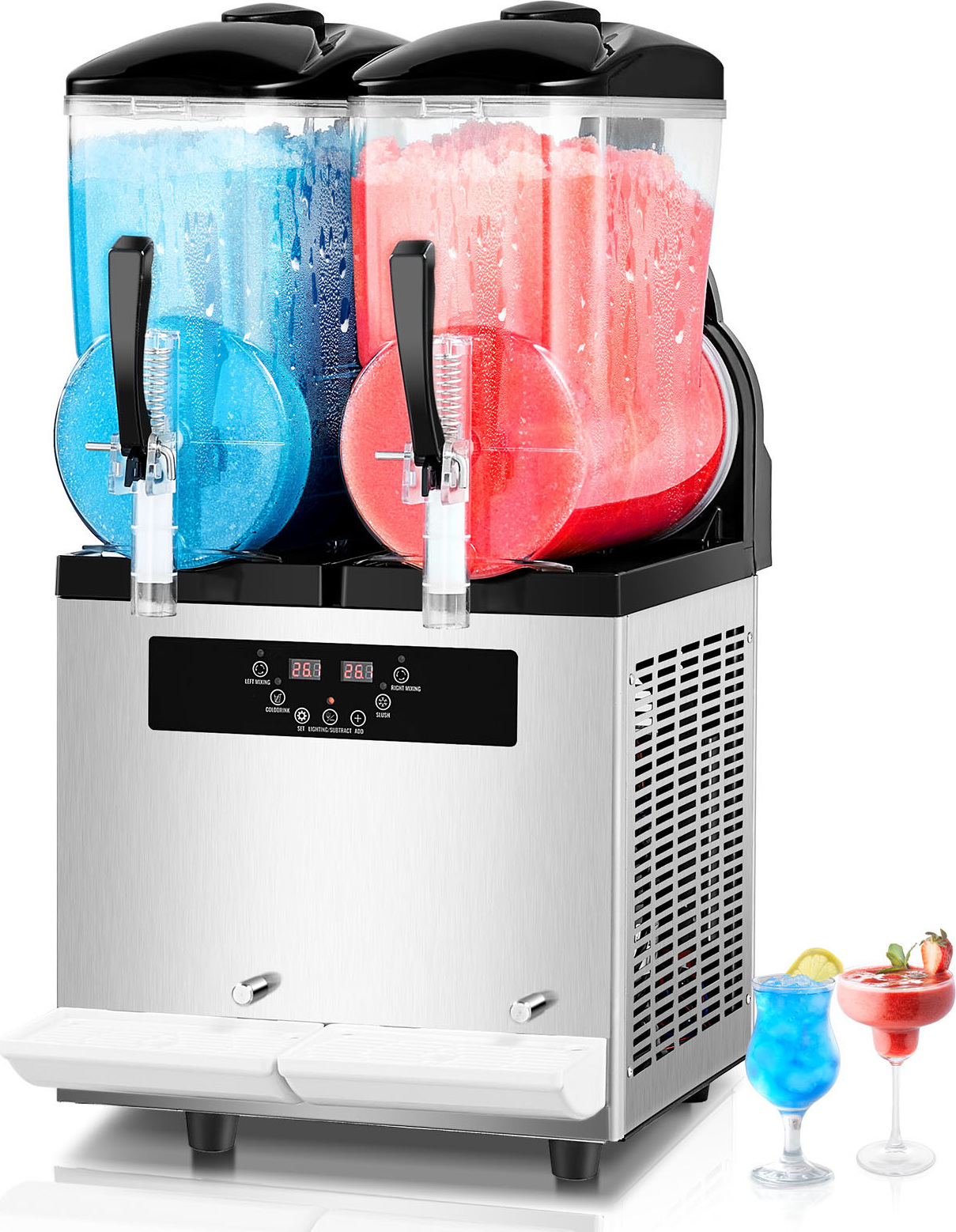 SucceBuy 12Lx2 Kommerzielle Slushy-Maschine, Doppeltank-Gefrorenes-Getränke-Maker, 96 Tassen Margarita-Smoothie-Slushie-Maker, Edelstahl für Zuhause, Party, Café, Bar
