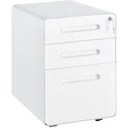 MODFU Rollcontainer Aktenschrank Stahl Weiß 48x39x59 cm mit 3 Schubladen abschließbar, 4 Rollen, Stauraum für A4 und Letter, Büroorganisation