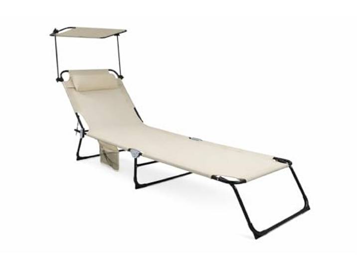 VCM Sonnenliege Creme 55x185x24 cm Klappbar Stahl Textilene Terrasse Balkon