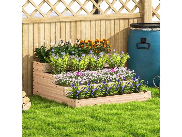 Outsunny Carré Potager 4 Étages 113x113x46cm Bois Naturel