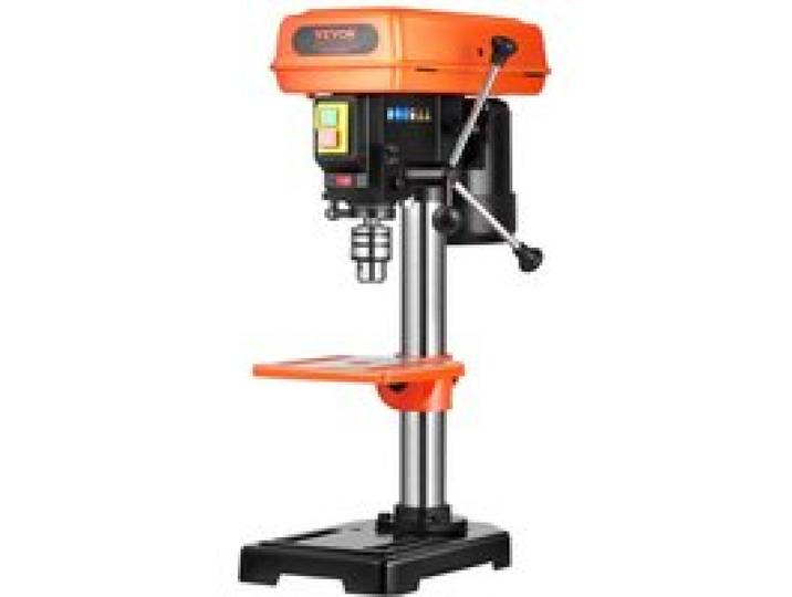 VEVOR 203,2 mm Tischbohrmaschine, 500 W Induktionsmotor, Säulenbohrmaschine mit 500 bis 2500 U/min einstellbarer Drehzahl, 0–45° neigbarer Arbeitstisch, LED, Standbohrmaschine für Holzmetall