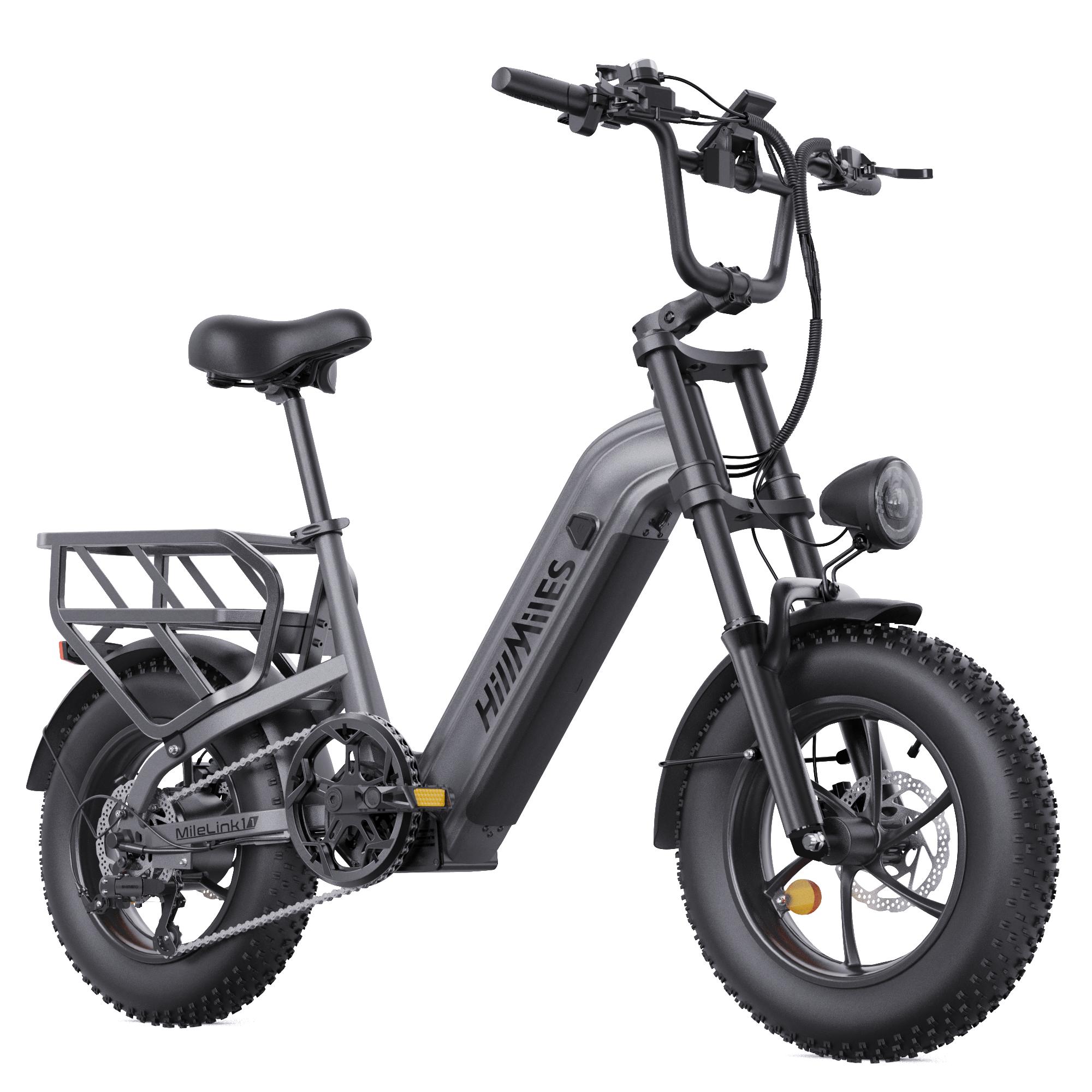 HillMiles MileLink1 E Bike, 48V 18Ah Batterie, 120 km Reichweite, Hydraulische Bremsen, Zwei Stoßdämpfer, 7-Gang, 16''x4,0'' Breitreifen