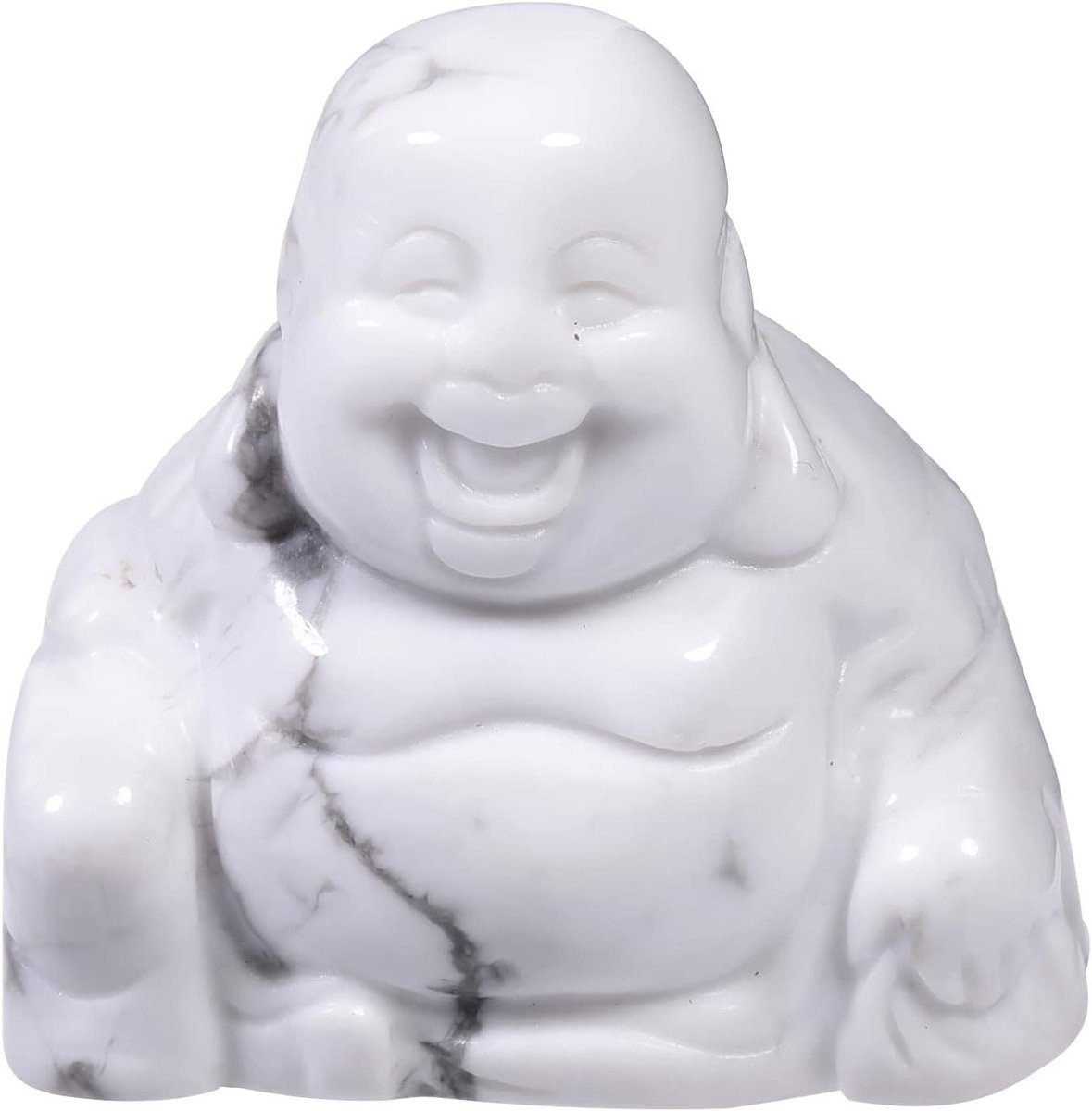 Boeddha Figuur Lachende Vrede Wit Handgesneden Steen 40 mm