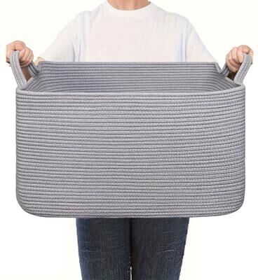 Daily Discovery Cotton Rope Storage Basket Woven Cube Shelf Organizer For Home grey