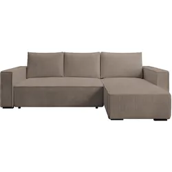 ECKSOFA CUDDY L, Eckcouch in L-Form mit Schlaffunktion und Bettkasten, Farbe: Braun, Cordstoff, Ottomane Rechts