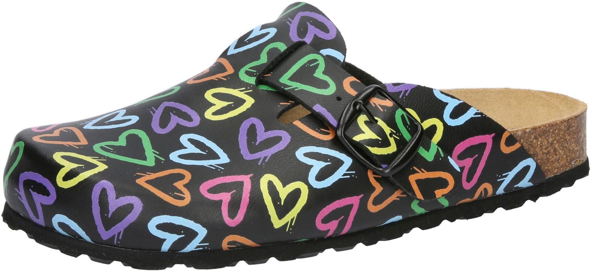 Clog LICO "Clog Bioline Clog Print", Damen, Gr. 37, schwarz, Synthetik, Schuhe Clog