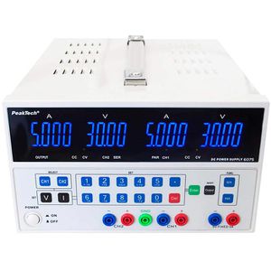 PeakTech Labornetzteil P 6075, mit LC-Display und USB-B, 2 Kanäle, Linearnetzteil, Ausgangschalter, 150 W, 5 A, 30 V