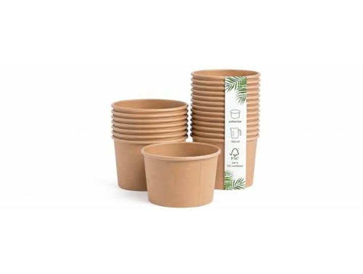 DeinPack 1000 Eisbecher 150 ml Universal Karton braun unbedruckt rund Umweltfreundlich, Universal Karton, Für Eis, Dessert, Fingerfood, Vorspeisen, Snacks, Braun unbedruckt, Rund